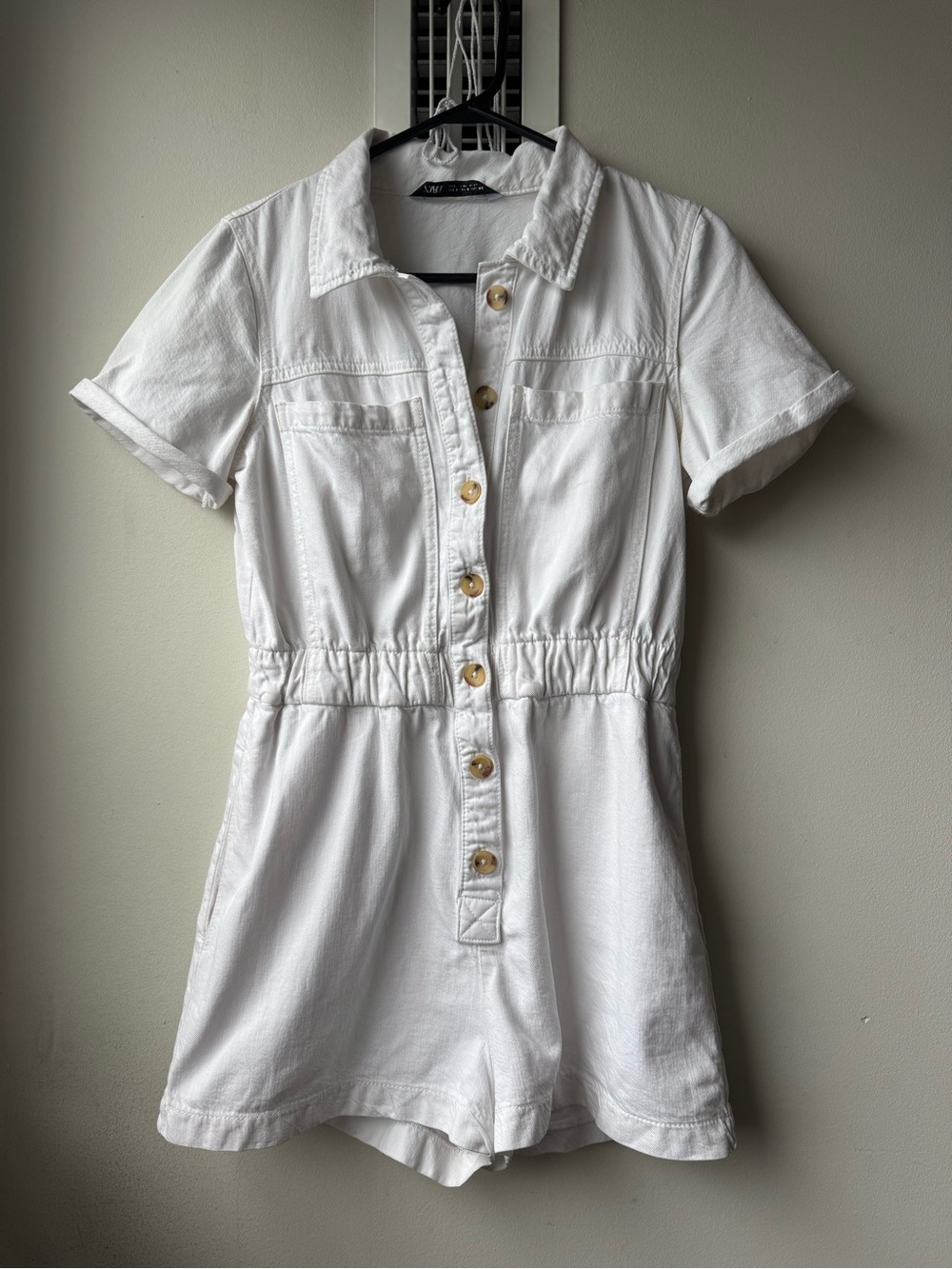 White Shortsleeved Button Up Jumpsuit